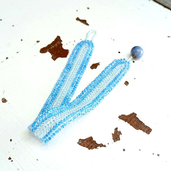 Boho Beaded Gemstone Bracelet, Blue Lace Agate Seed Bead Jewelry. 7" - Picture 6 of 11